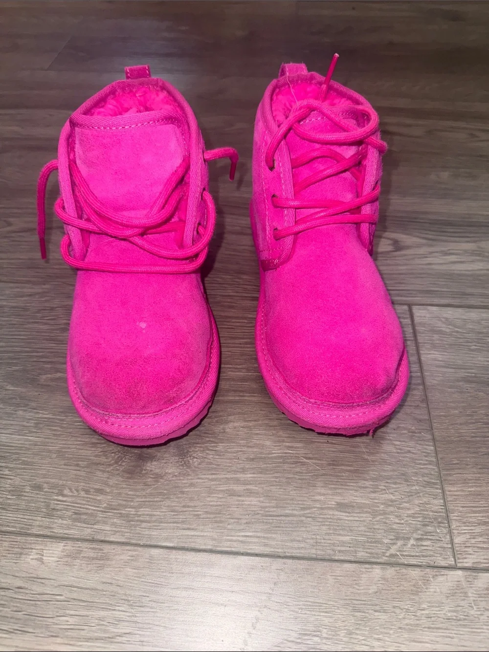UGG Kids Bright Pink Suede Lace-Up Boots
